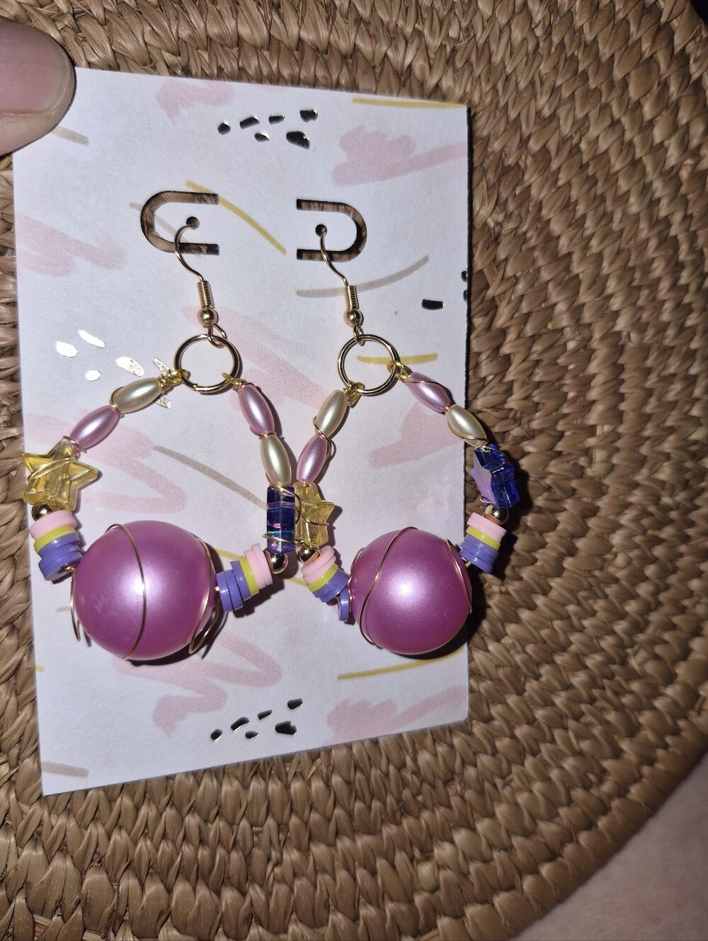 Handmade Pink Beaded Hoop Earrings with Star Accents